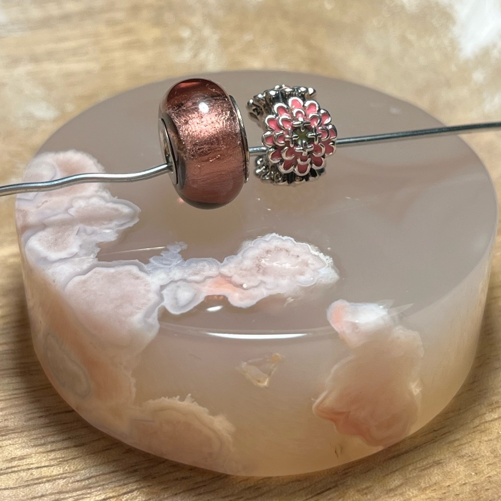 Chamilia Pink Blooming Zinnia Flower & Pink Glass Bead Charm